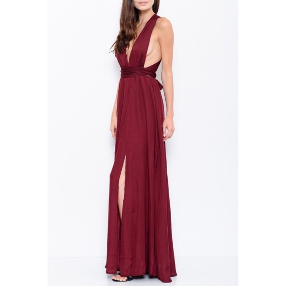 Wine Red Sexy Floor Length Halter Evening Gown - Picture 2 of 3